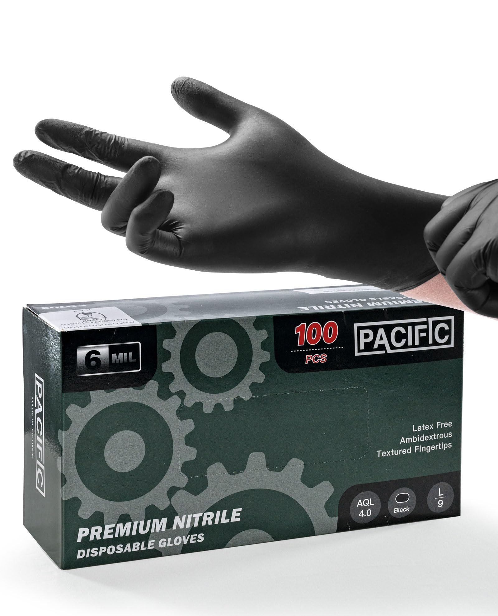 PACIFIC PPE 6-mil Heavy Duty Black Nitrile Gloves, Chemical Resistant, Food Safe, Latex Free Disposable Gloves for Mechanic, Cooking, and Cleaning