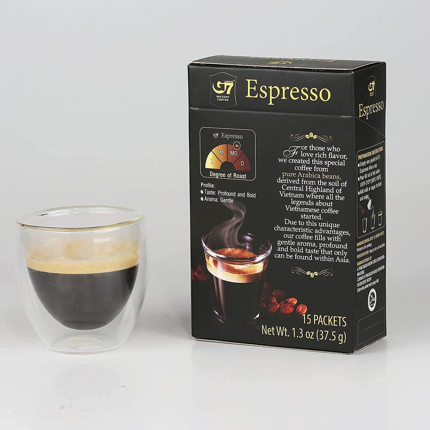 Trung Nguyen - G7 Instant Coffee - Espresso - Strong and Bold - Instant Vietnamese Coffee (15 Packets/Box, 4-Pack)