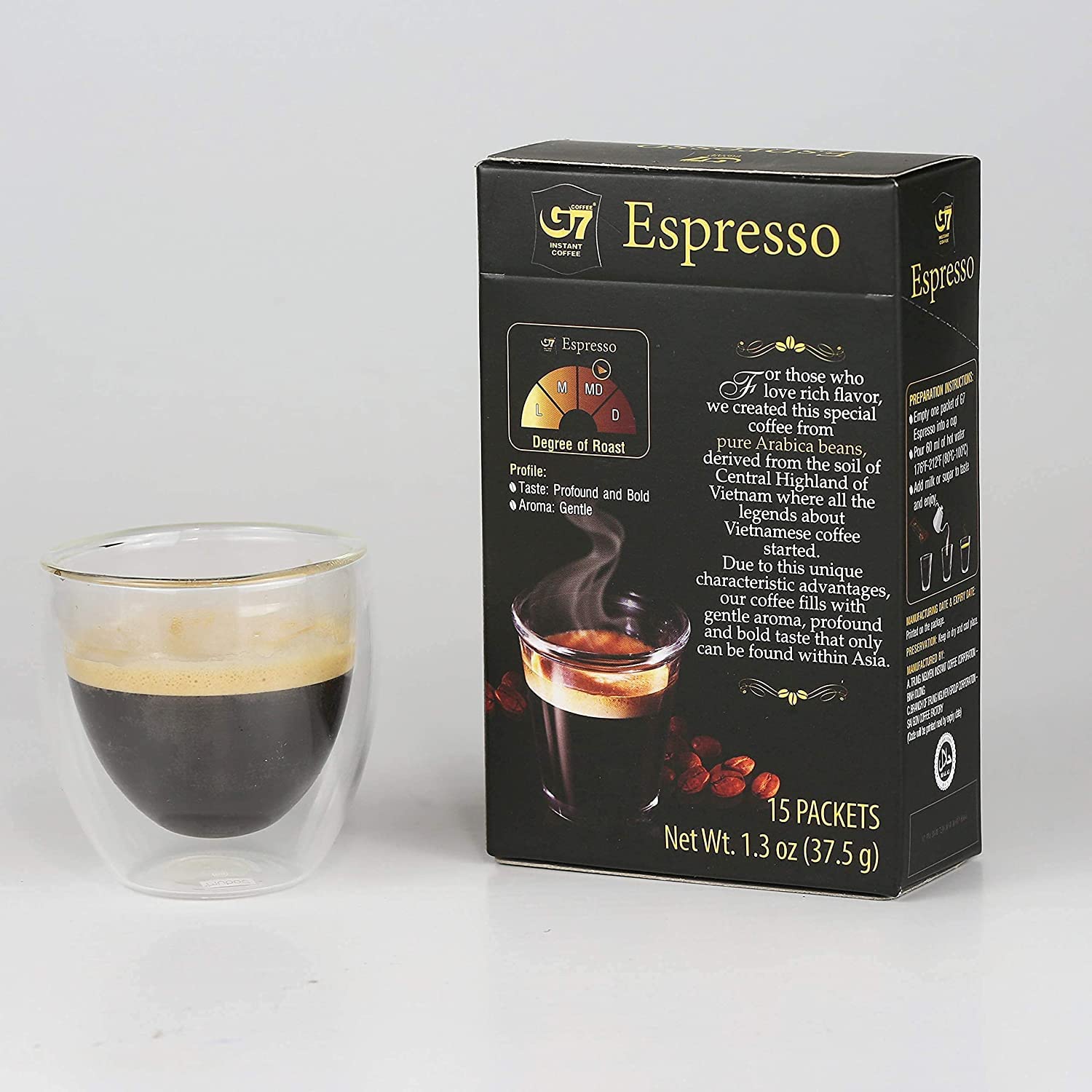 Trung Nguyen - G7 Instant Coffee - Espresso - Strong and Bold - Instant Vietnamese Coffee (15 Packets/Box, 4-Pack)