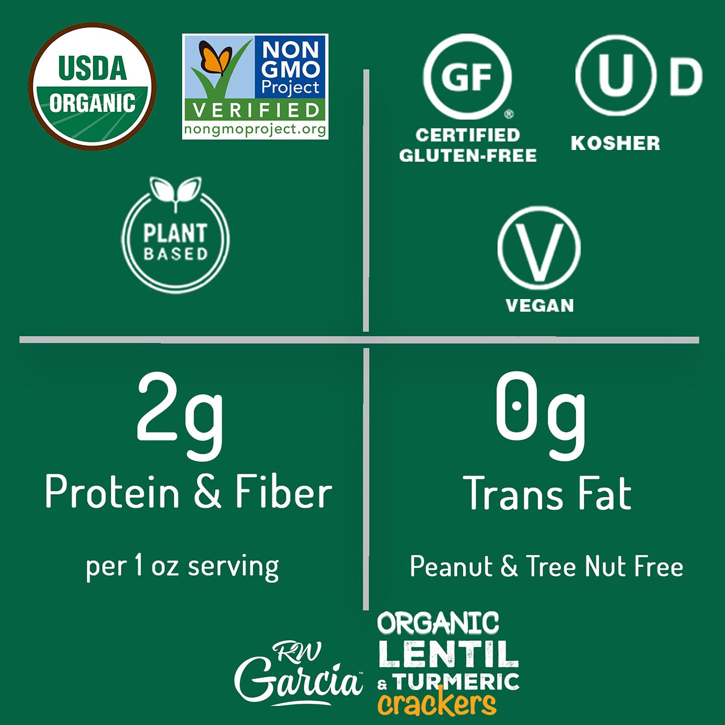 RW Garcia Organic Lentil & Turmeric Crackers, Gluten Free, 5.5oz Boxes, 6 Pack