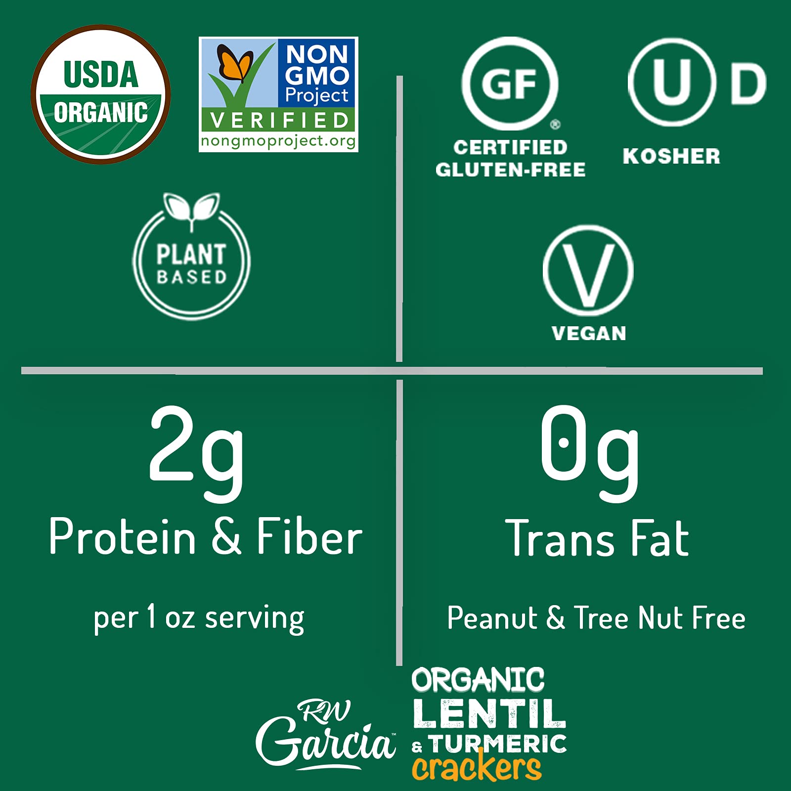 RW Garcia Organic Lentil & Turmeric Crackers, Gluten Free, 5.5oz Boxes, 6 Pack