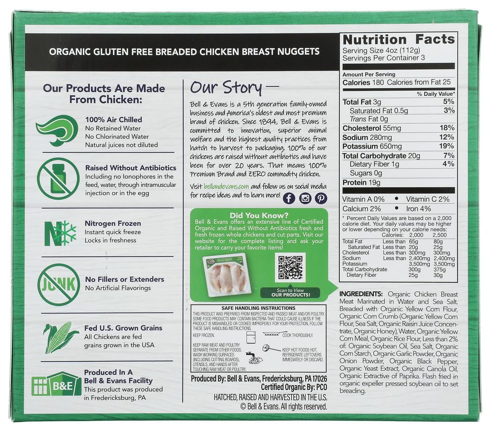 Bell & Evans Organic Chicken Nugget, 12 OZ