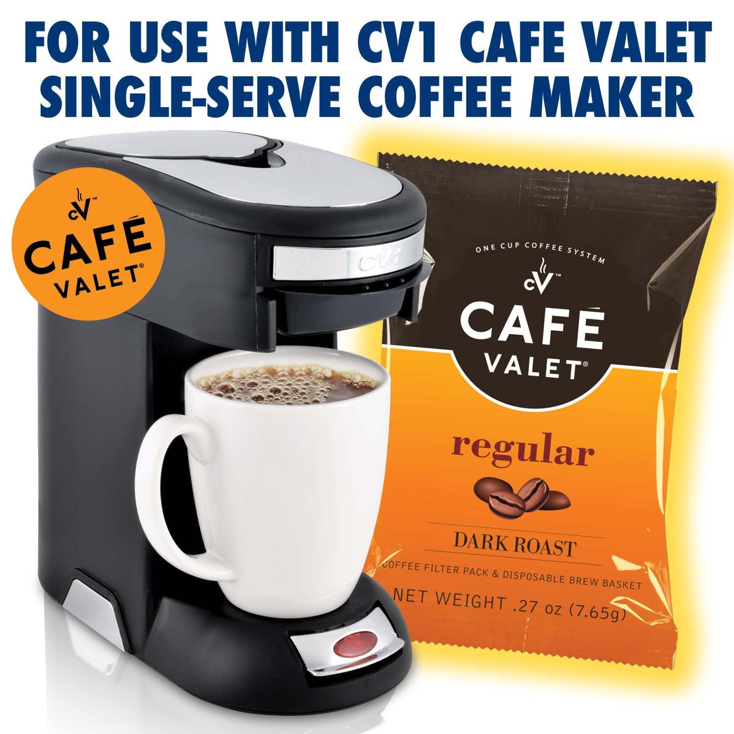 Café Valet Regular Dark Roast Single Serve Coffee Packets - 84 Count - For Use with Café Valet Single Serve Cofee Makers - Disposable Brew Basket