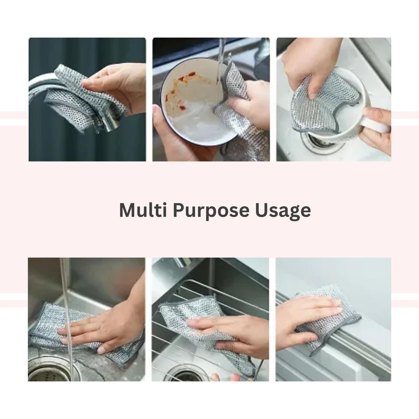 LyfNeeds Non Scratch Wire Dishwashing Rag, 8 Pack Double Layer Reusable Wire Dishcloth, Silver Mesh Metal Cleaning Cloth for Pots, Pans, Sink, Steel