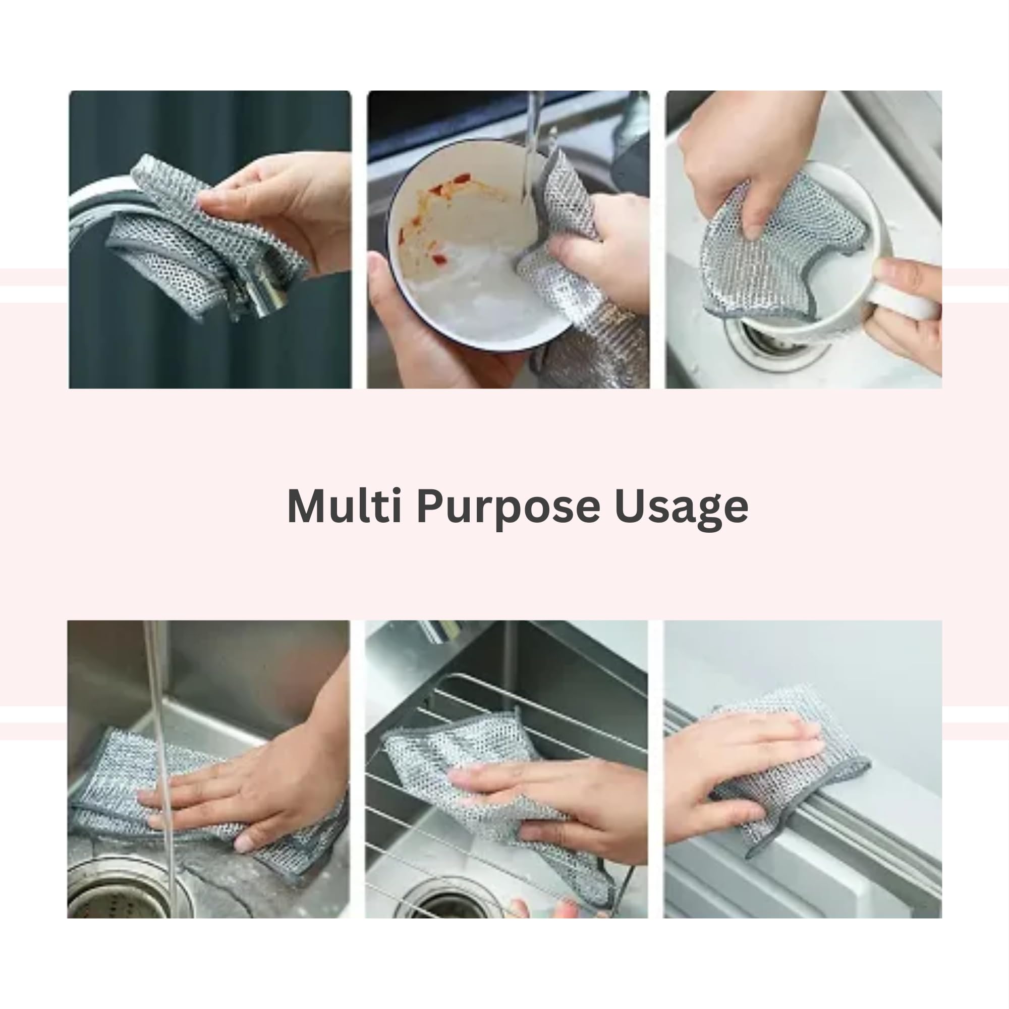 LyfNeeds Non Scratch Wire Dishwashing Rag, 8 Pack Double Layer Reusable Wire Dishcloth, Silver Mesh Metal Cleaning Cloth for Pots, Pans, Sink, Steel