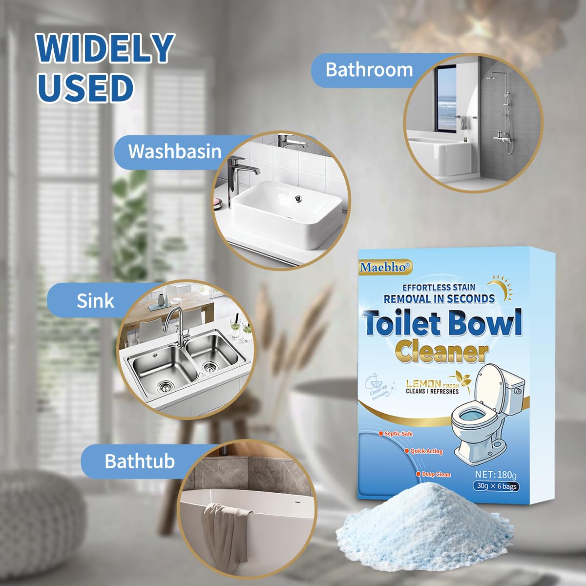 Maebho Toilet Cleaner - Toilet Bowl Cleaner Powder, Self Activating Powder for Toilets Bowls Cleaning, Powerful Foaming,Deep Cleaning,Eliminates Odors
