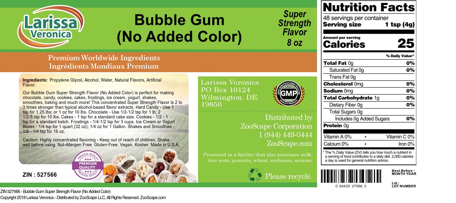 Bubble Gum Super Strength Flavor (No Added Color) (8 oz, ZIN: 527566) - 2 Pack