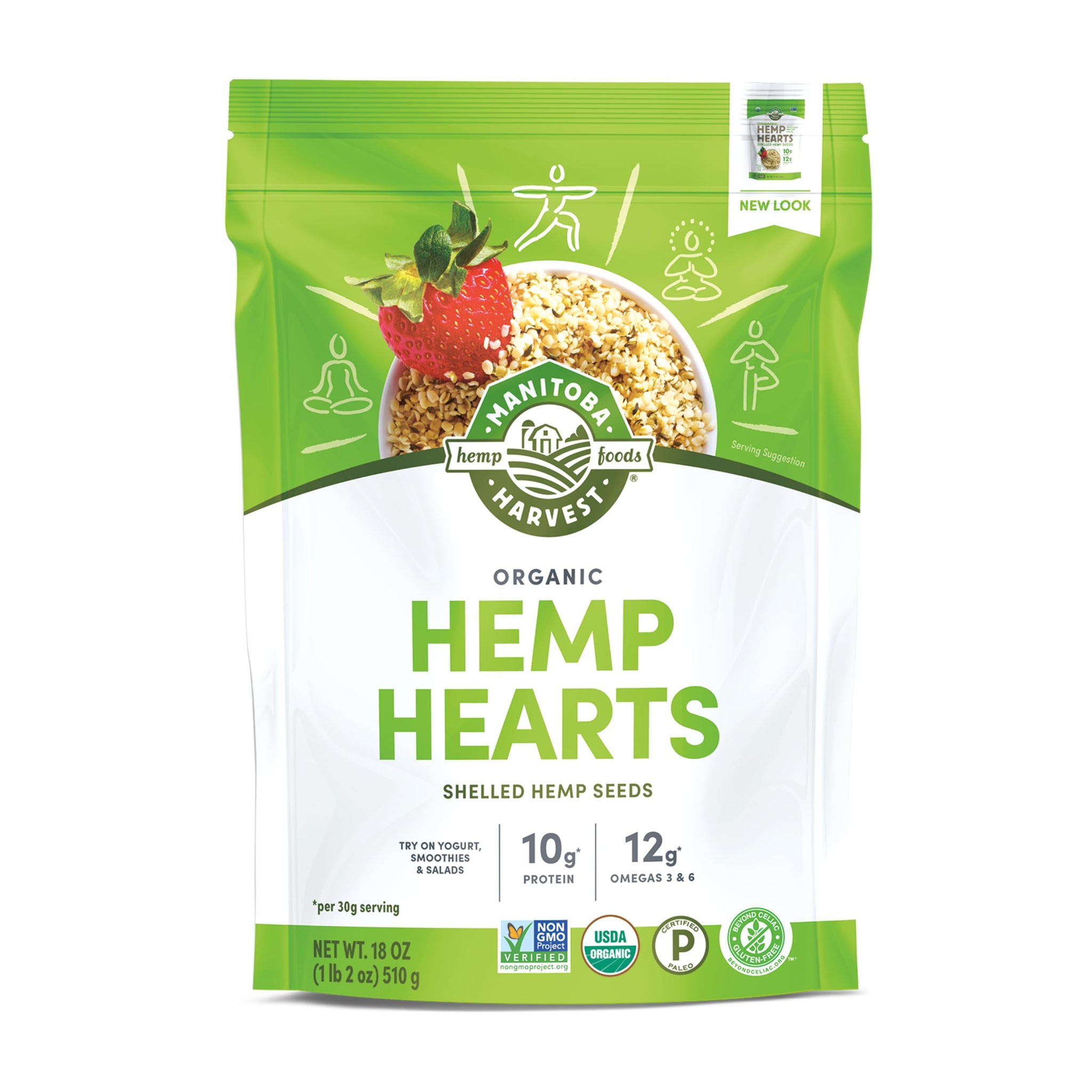 Manitoba Harvest Organic Hemp Seeds, 18oz, 10g Plant Based Protein and 12g Omega 3 & 6 per Srv, smoothies, yogurt & salad, Non-GMO, Vegan, Keto