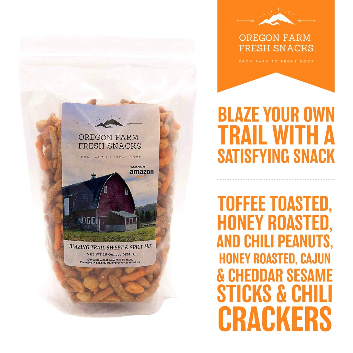 Oregon Farm Fresh Snacks Blazing Trail Sweet & Spicy Mix - Assortment of Tasty Nuts and Crunchy Crackers - Healthy and Satisfying Snack - Great