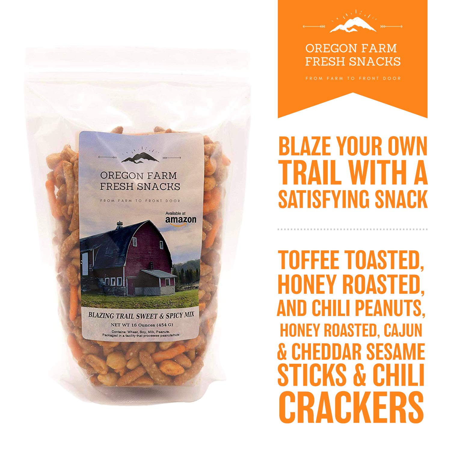 Oregon Farm Fresh Snacks Blazing Trail Sweet & Spicy Mix - Assortment of Tasty Nuts and Crunchy Crackers - Healthy and Satisfying Snack - Great