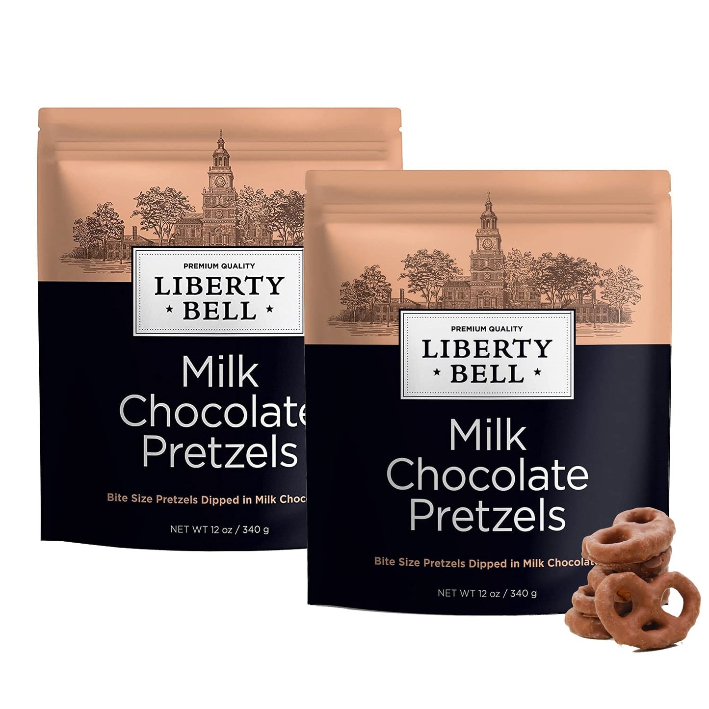 Liberty Bell Milk Chocolate Covered Pretzels, Mini Pretzels Dipped in Milk Chocolate, 12 Ounce Bag (2 Pack)