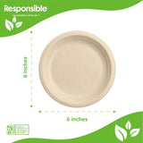 Responsible Products 100% Compostable 6 Inch Paper Plates Brown (50 Pack), Disposable Plates Heavy Duty, Paper Dinner Plates, Dessert Plates, Made