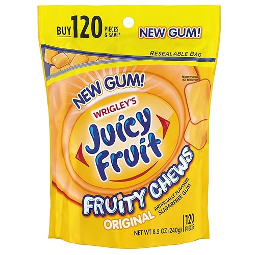 JUICY FRUIT Gum Fruity Chews Sugarfree Chewing Gum, 120 Pieces - PACK OF 3