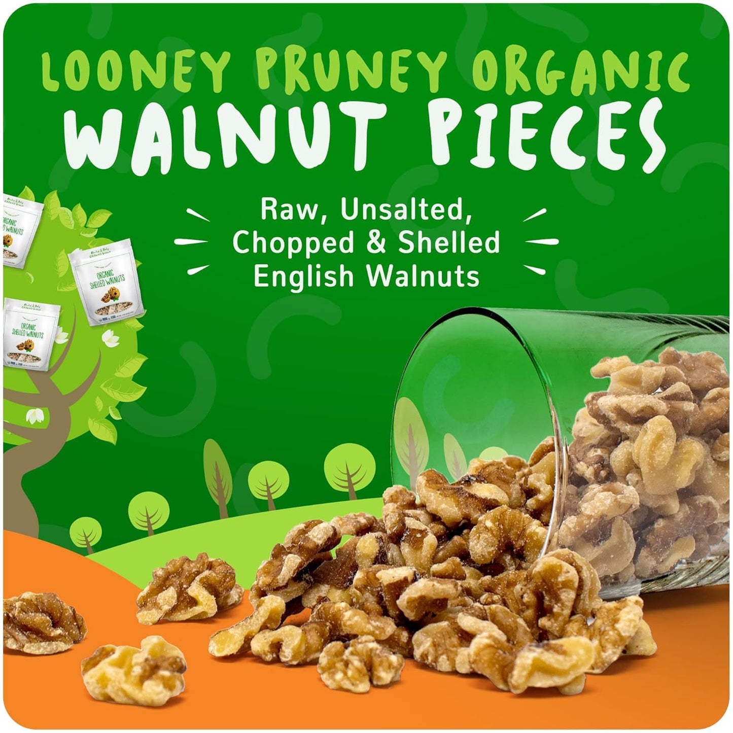 Organic Walnuts Unsalted 2 Pack (2LBS/16oz bags) Natural Shelled Walnut Halves & Pieces | Raw Organic Walnuts | Unsalted For Snacking, Baking, Topping