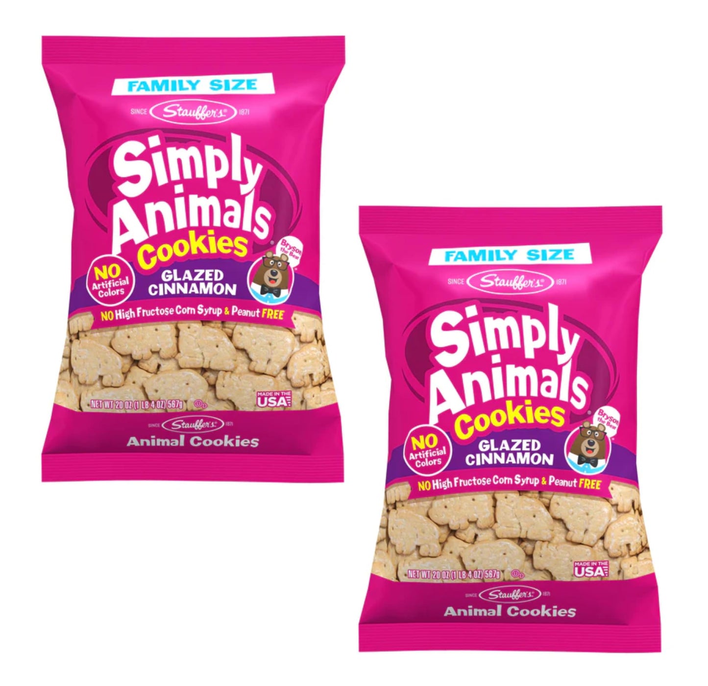Stauffer's Simply Animals Glazed Cinnamon Bulk Bags - Pack of 2-20 oz Bags - Perfect for Sharing with the Whole Family - Tasty Treats - Great