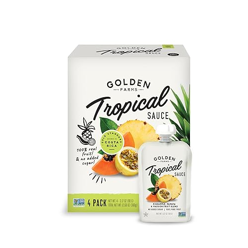 Golden Farms Tropical Pouches, Low Ingredient Healthy Snacks (Pack of 4), 100% Pure Fruit, No Added Sugar, Vegan, Gluten-Free, Kosher, Non-GMO Squeeze