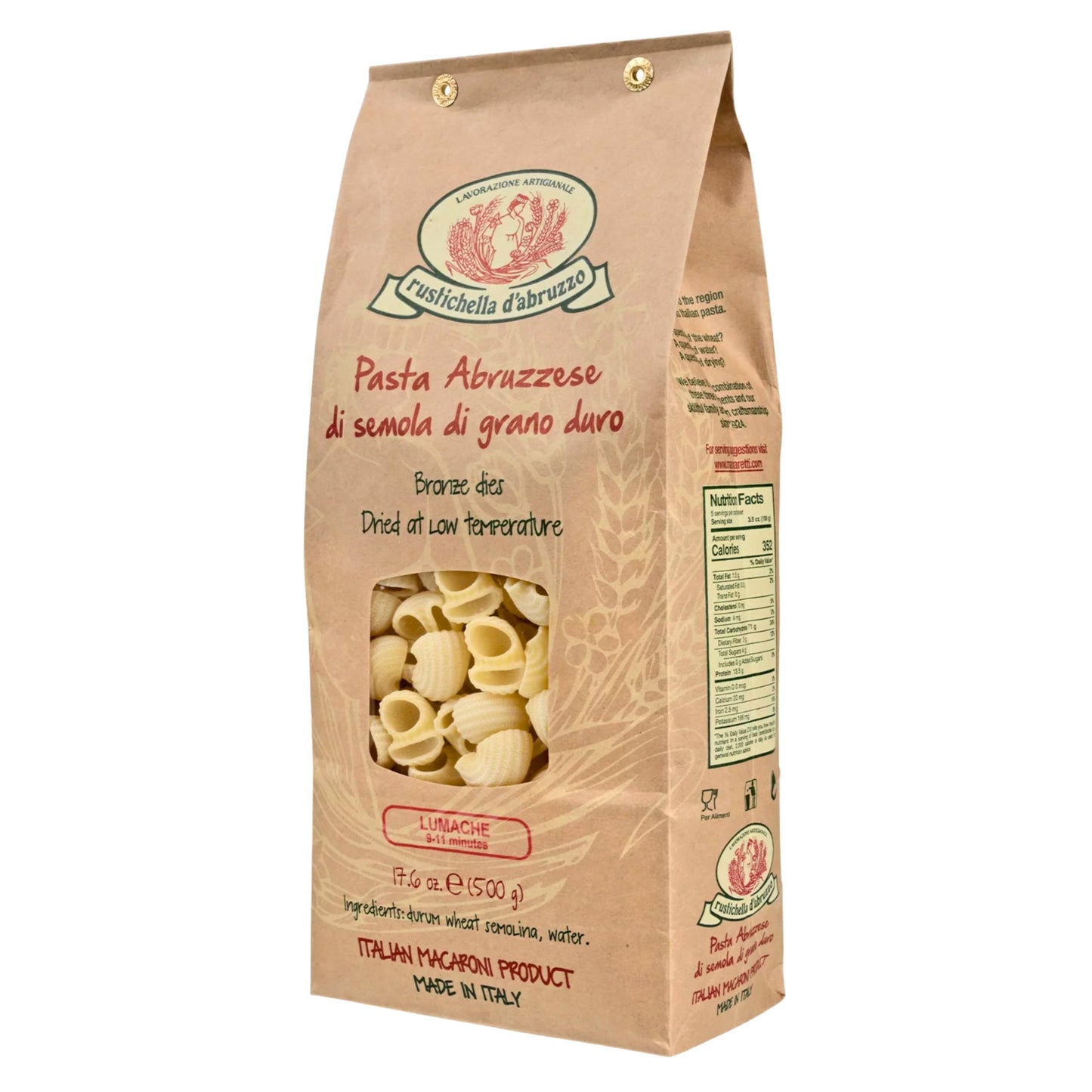 Rustichella d’Abruzzo Lumache Pasta 500g (17.6oz) | Authentic Italian Short Pasta from Abruzzo | Artisan Durum Wheat Semolina | Traditional