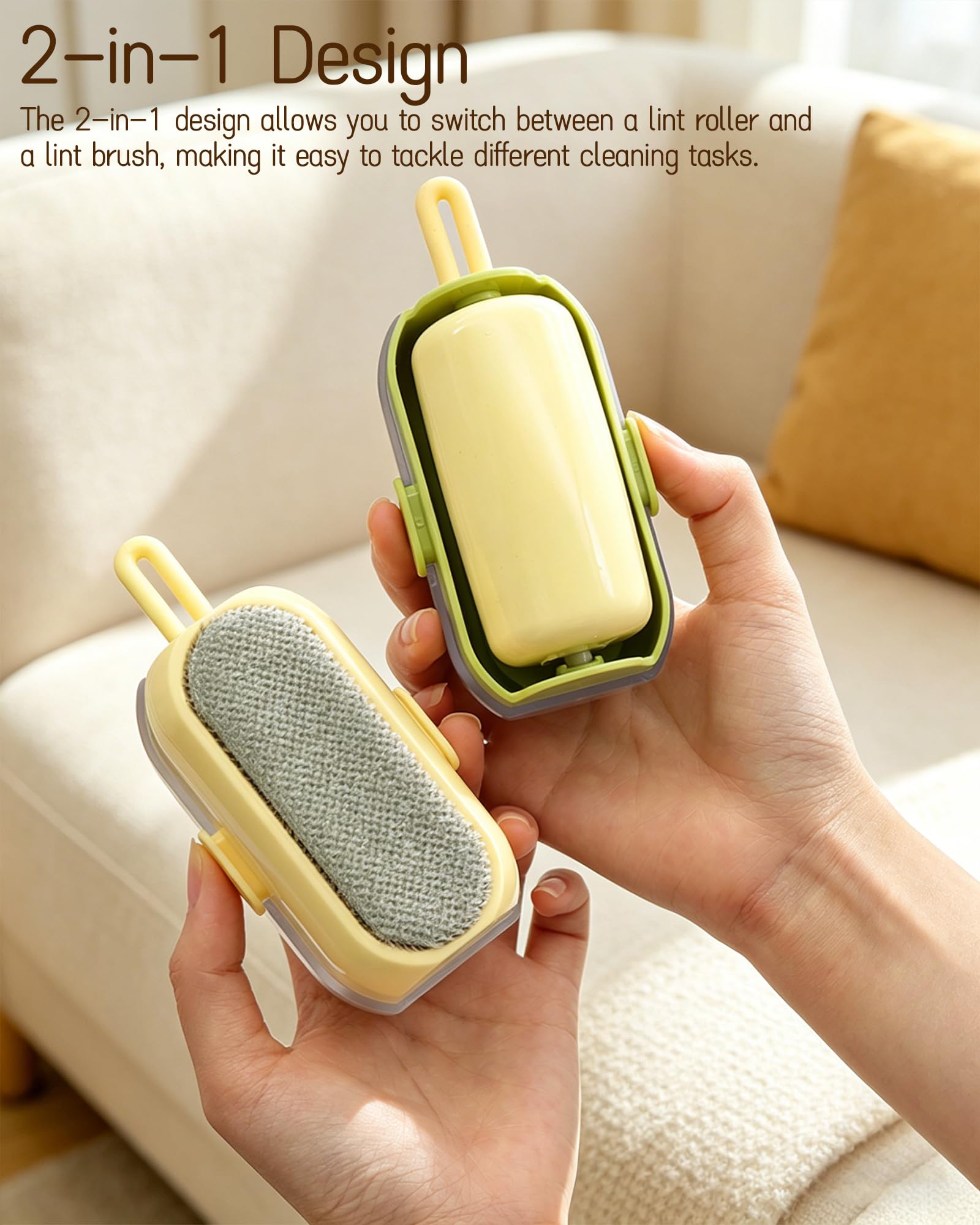 2-in-1 Lint Roller and Brush, Washable and Reusable Pet Hair Remover for Clothes, Couch, Furniture, Car Seats, Portable Lint Remover with Strong