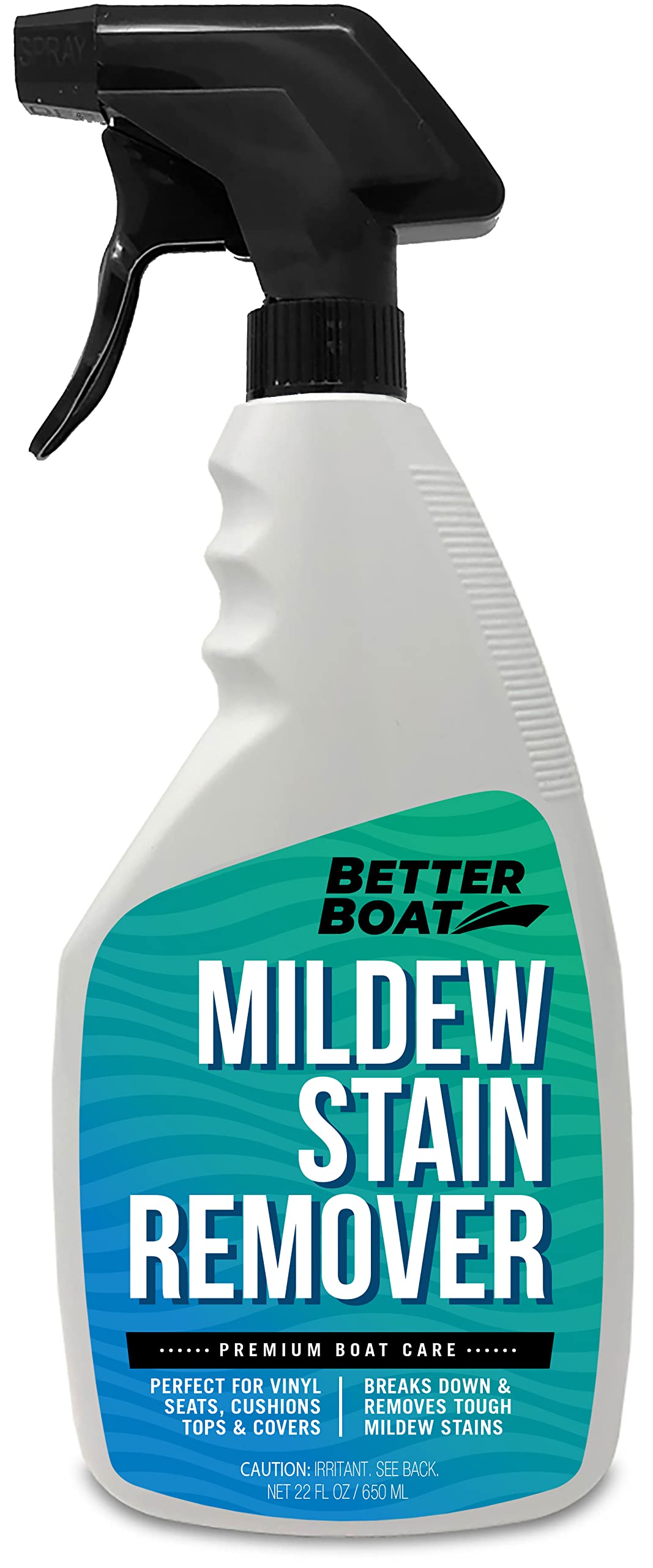 Better Boat Mold and Mildew Stain Remover 22oz Spray for Fabric Vinyl Tile Grout, Removes Mold Stains on Boat Seats Bathroom Shower Patio Furniture