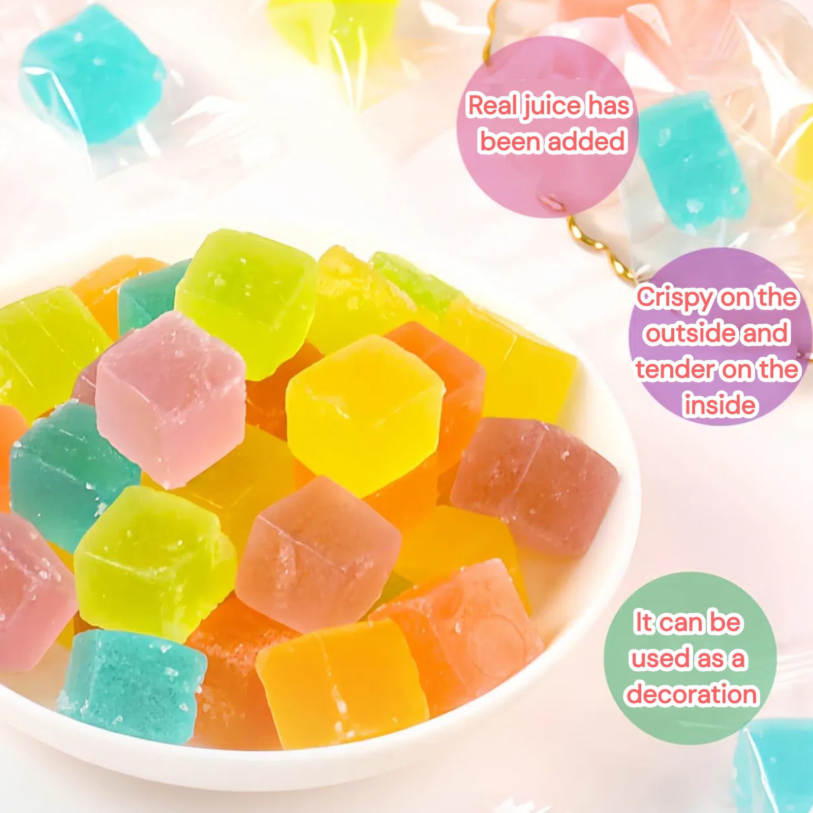 Japanese Crystal Amber Gemstone Candy - 7oz Resealable Jar with Individually Wrapped Crunchy & Chewy Candy, Gluten Free Assorted Fruit Flavors, ASMR