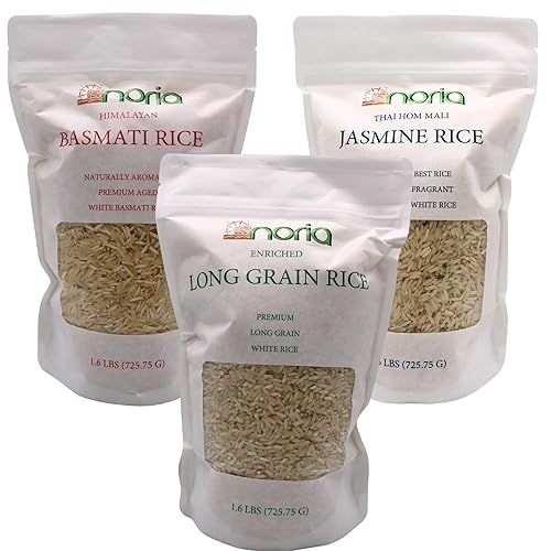 Noria Assortment White Rice, Basmati, Jasmine and Long Grain, 1.6 Lbs per Bag
