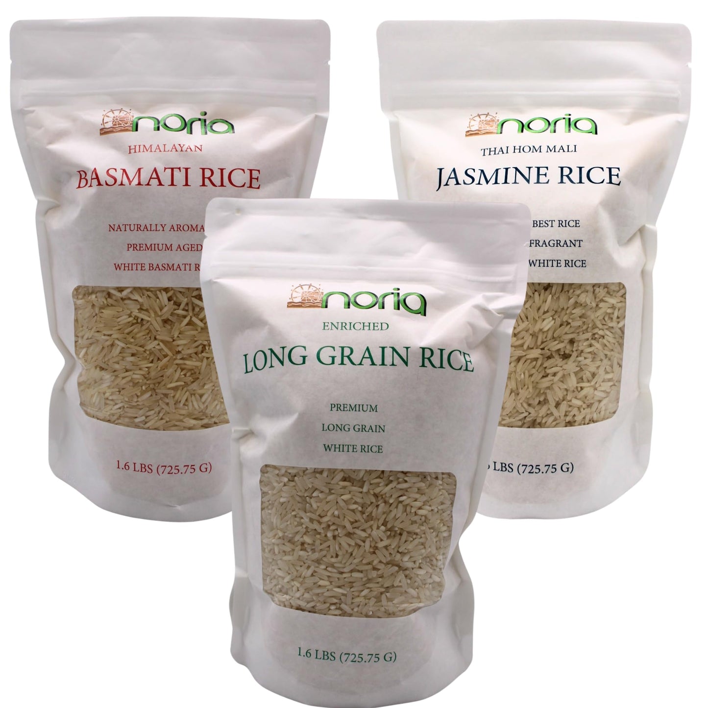 Noria Assortment White Rice, Basmati, Jasmine and Long Grain, 1.6 Lbs per Bag