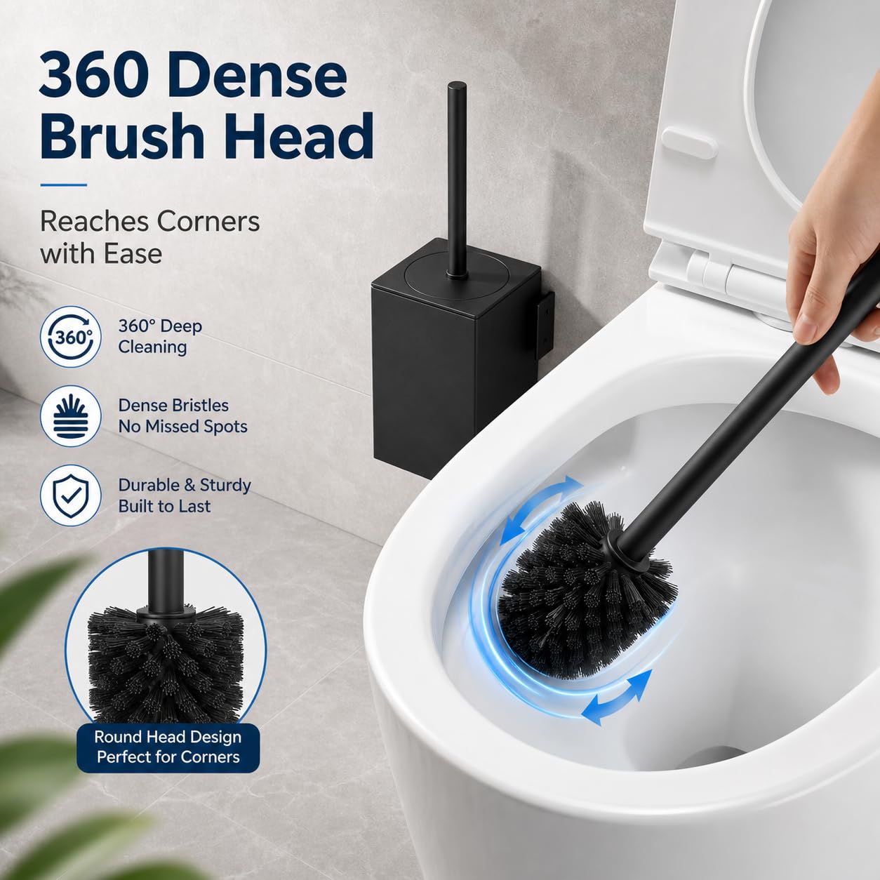 Toilet Brush Holder Black, Toilet Bowl Brush Holder Black Wall Mount Square for Bathroom