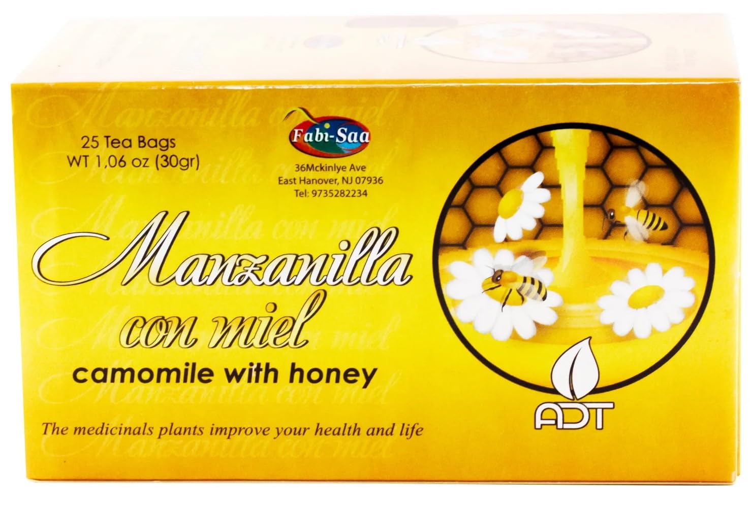Manzanilla Té Con Miel. 25 Tea Bags. Camomile Tea with Honey. 2-PACK (50 Tea bags Total) (50 Bolsas)