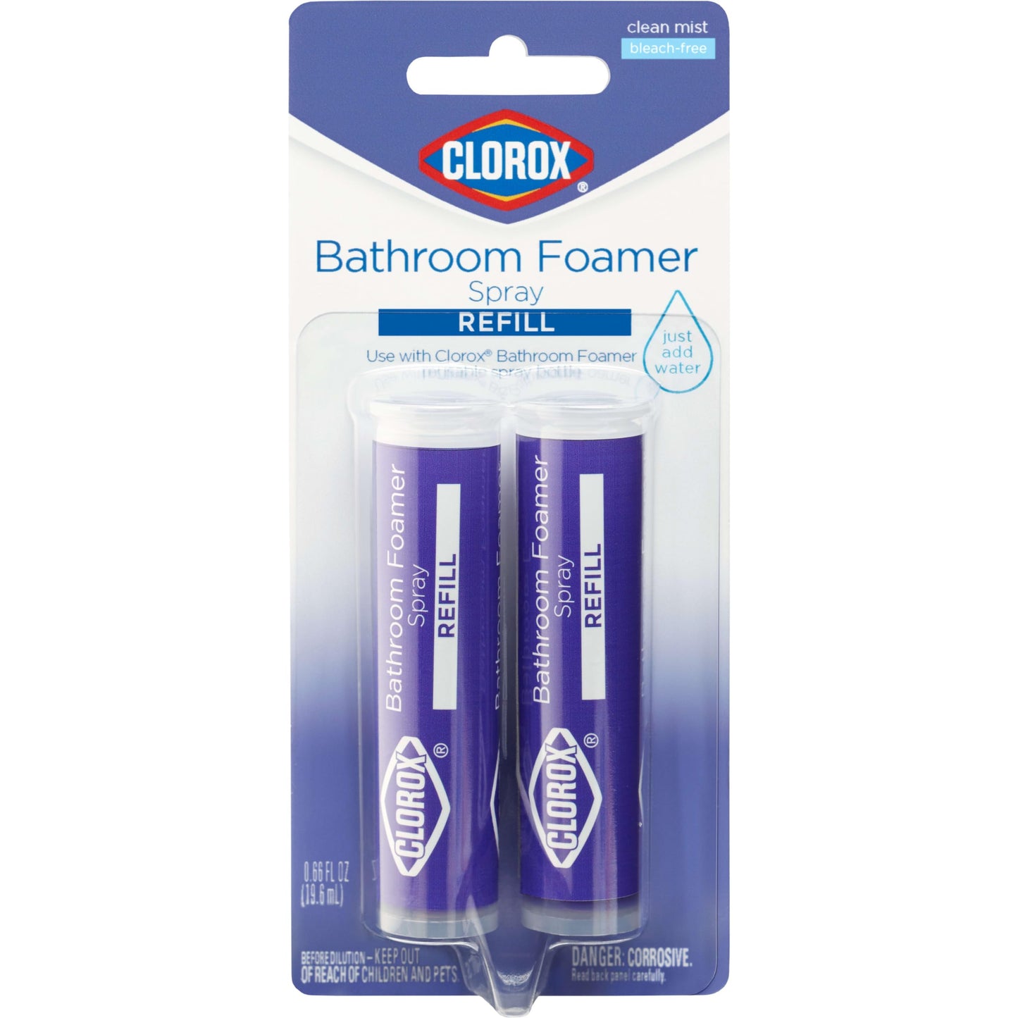 Clorox Bathroom Foamer Refill Cartridge Bathroom Foamer Reusable Spray Bottle, Household Essentials, Two Refill Cartridges, 0.66 Ounces (Package May