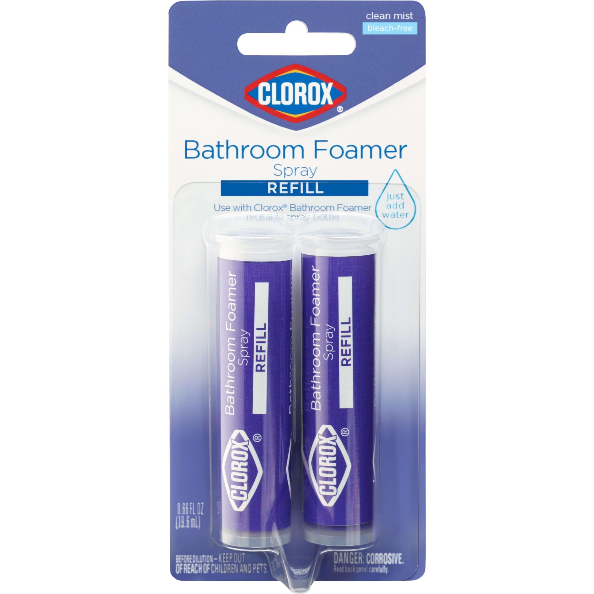 Clorox Bathroom Foamer Refill Cartridge Bathroom Foamer Reusable Spray Bottle, Household Essentials, Two Refill Cartridges, 0.66 Ounces (Package May