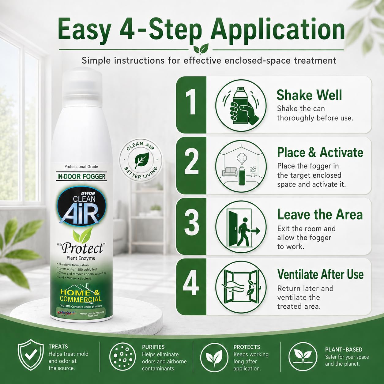 DWD2 Protect™ Home & Commercial Mold-Treatment Plant-Based Mold-Odor Remover Fogger Treatment - eco-friendly solution for a safer and healthier living