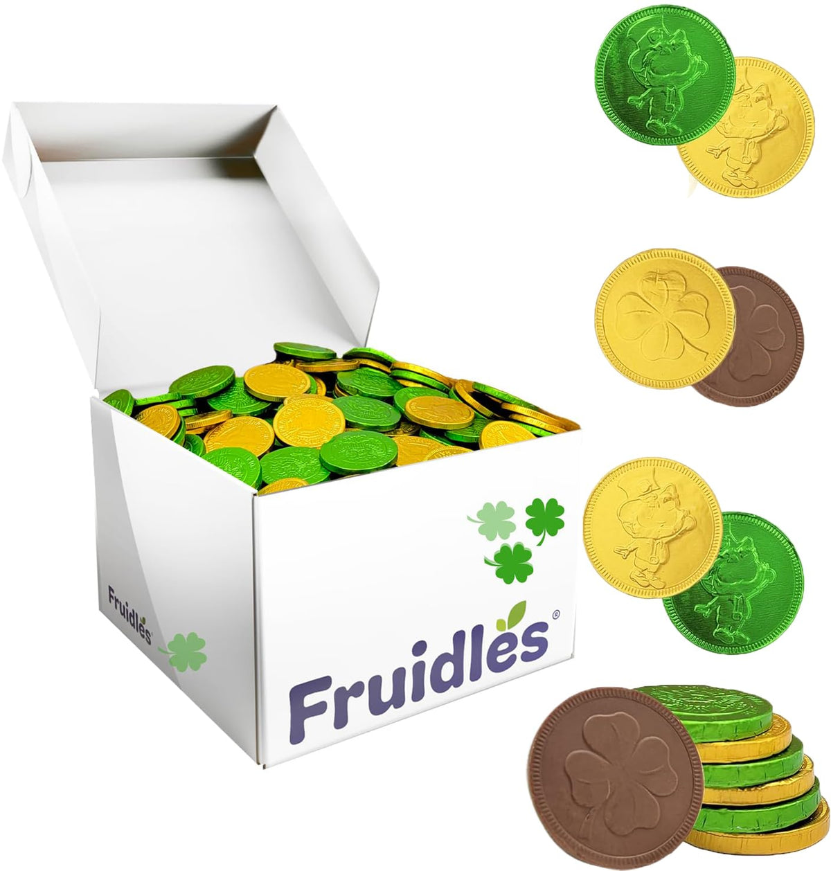 Saint Patrick's Day 10 Pounds Shamrock Leprechaun Chocolate Green and Gold Coins, Premium Belgian Nut-Free Milk Chocolate, Kosher, Approx. 900 Coins
