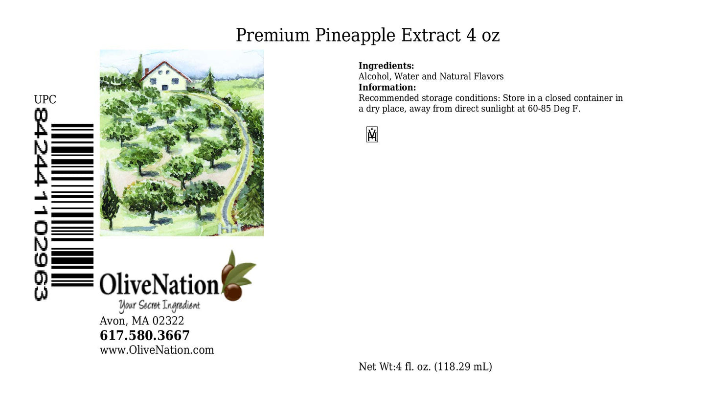 OliveNation Premium Pineapple Extract from Natural Flavors for Baking, Frosting, Beverages, Ice Cream, Non-GMO, Gluten Free, Kosher, Vegan - 4 oz