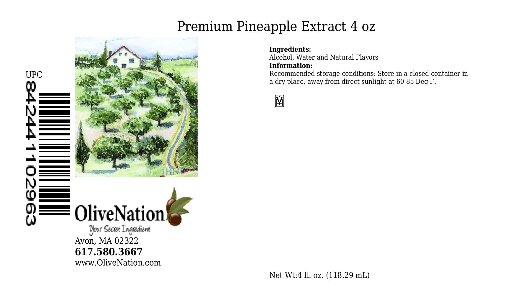 OliveNation Premium Pineapple Extract from Natural Flavors for Baking, Frosting, Beverages, Ice Cream, Non-GMO, Gluten Free, Kosher, Vegan - 4 oz