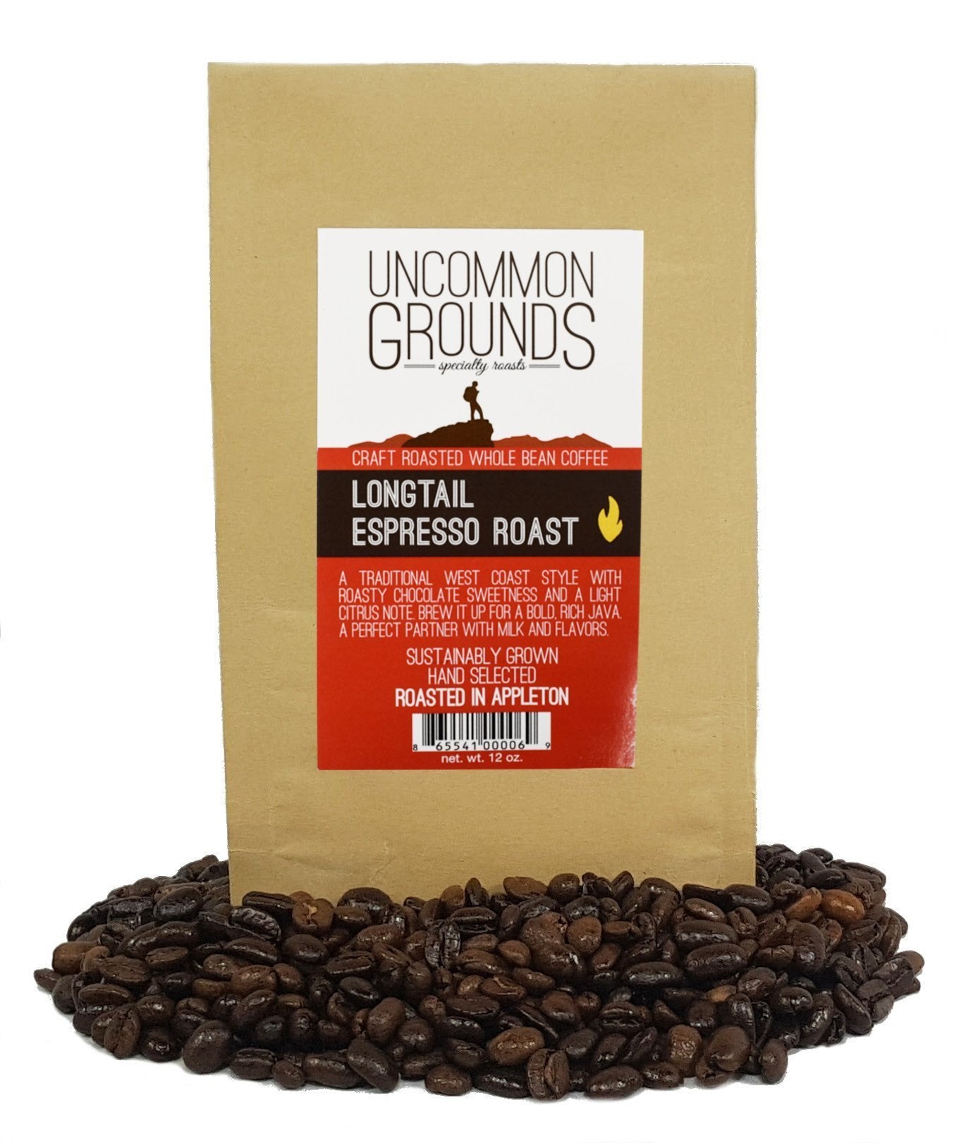 Uncommon Grounds Specialty Coffee Roasts - Longtail Espresso Roast (12 oz Whole Bean) - Artisan Roasted for Optimum Flavor