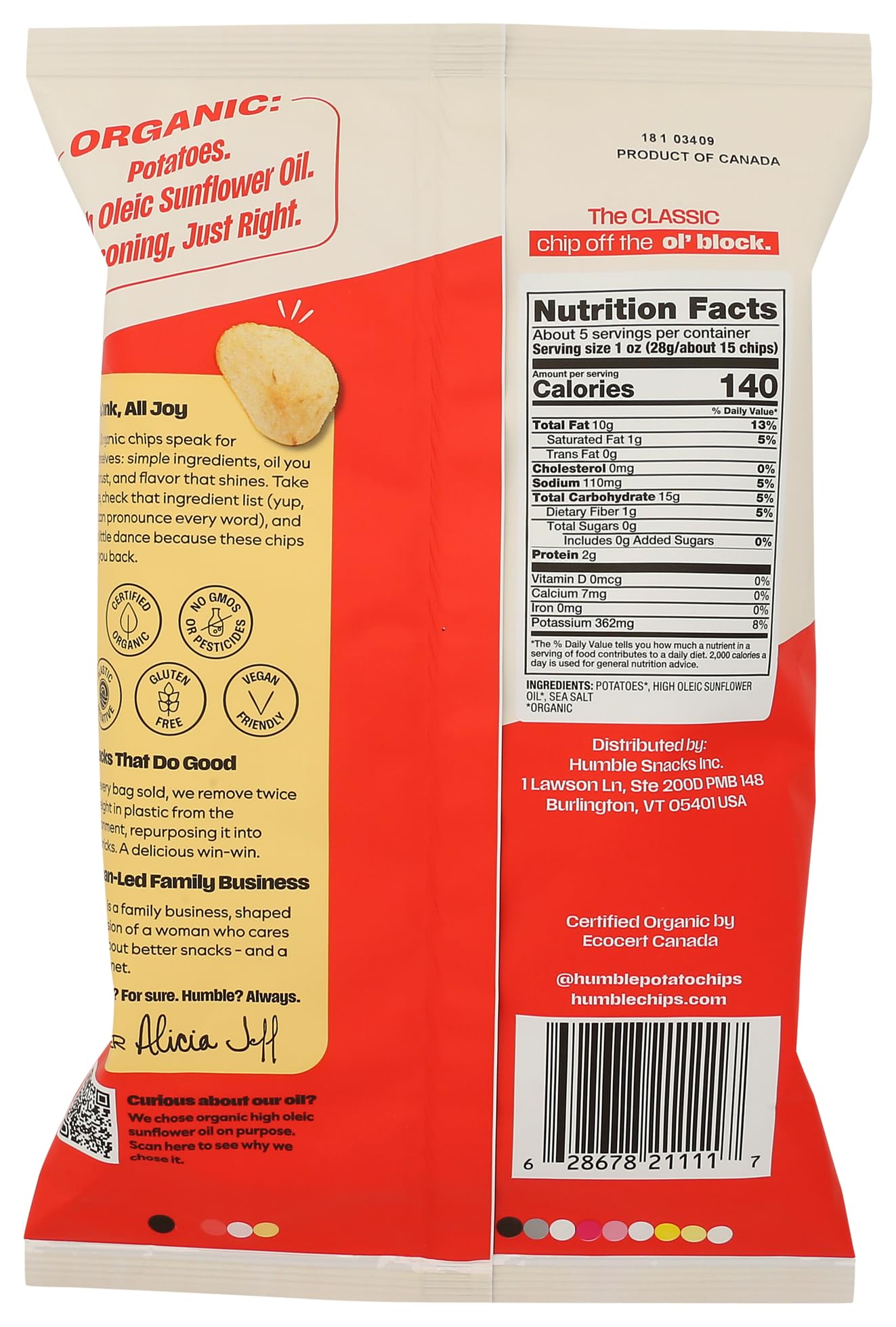 Humble Potato Chips Co Organic The Original Potato Chips, 5 OZ