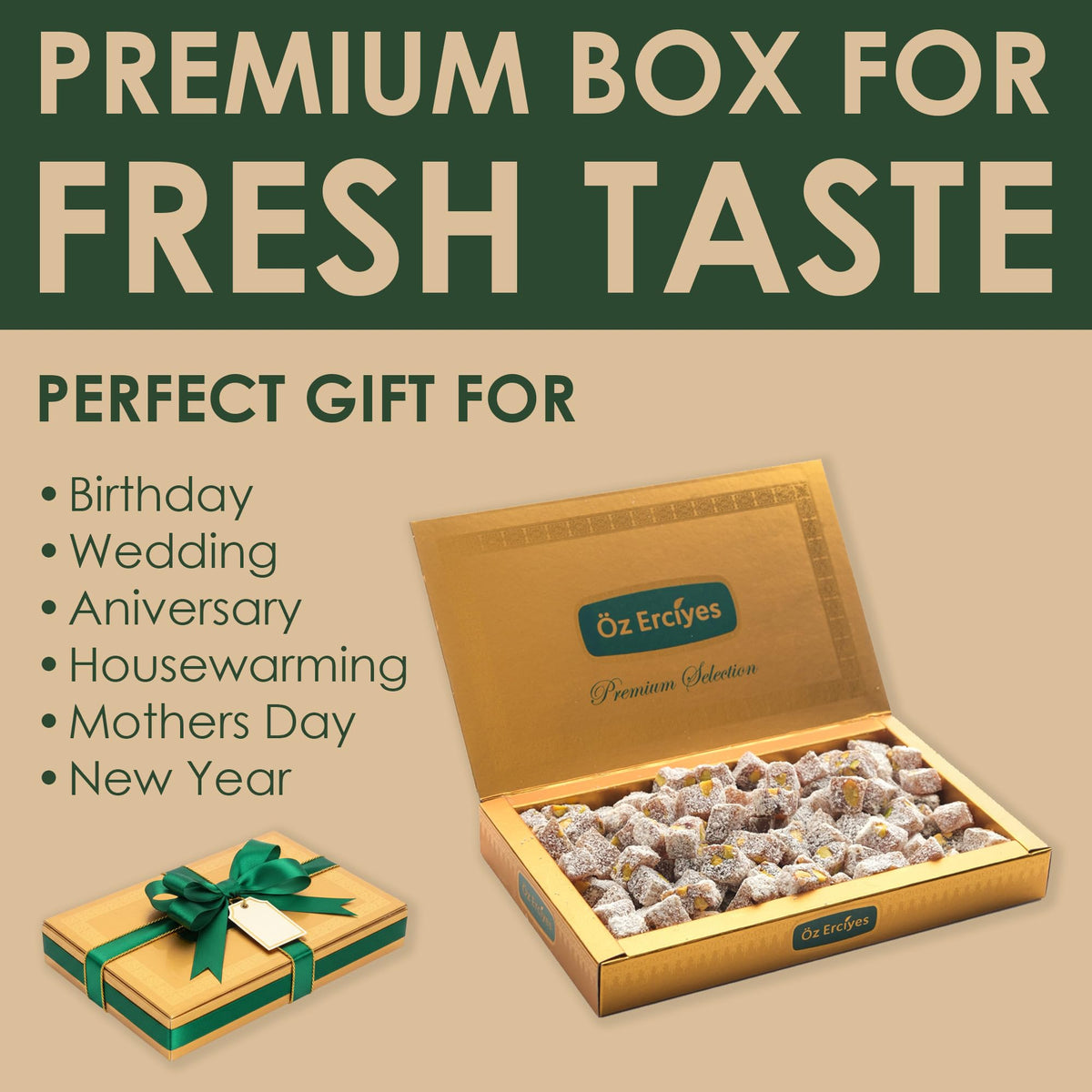 Coconut Turkish Delight with Pistachio - Soft Bird Lokum Candy, Traditional Turkish Sweets, Gourmet Arabic Candy Gift Box, Delicias Turcas, 17.6 oz