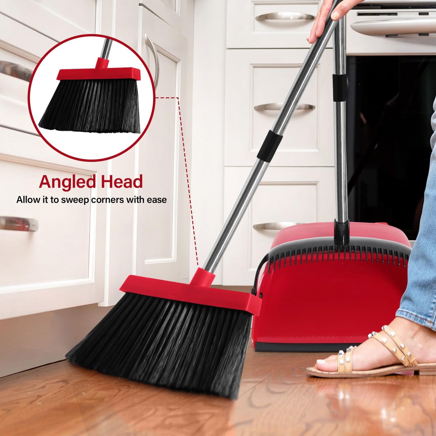 MOPPLEX Broom and Dustpan Set Combo, Kitchen Broom and Dustpan for Easy Sweeping, Premium Broom and Dustpan Set for Home Cleaning, Perfect Dust Pan