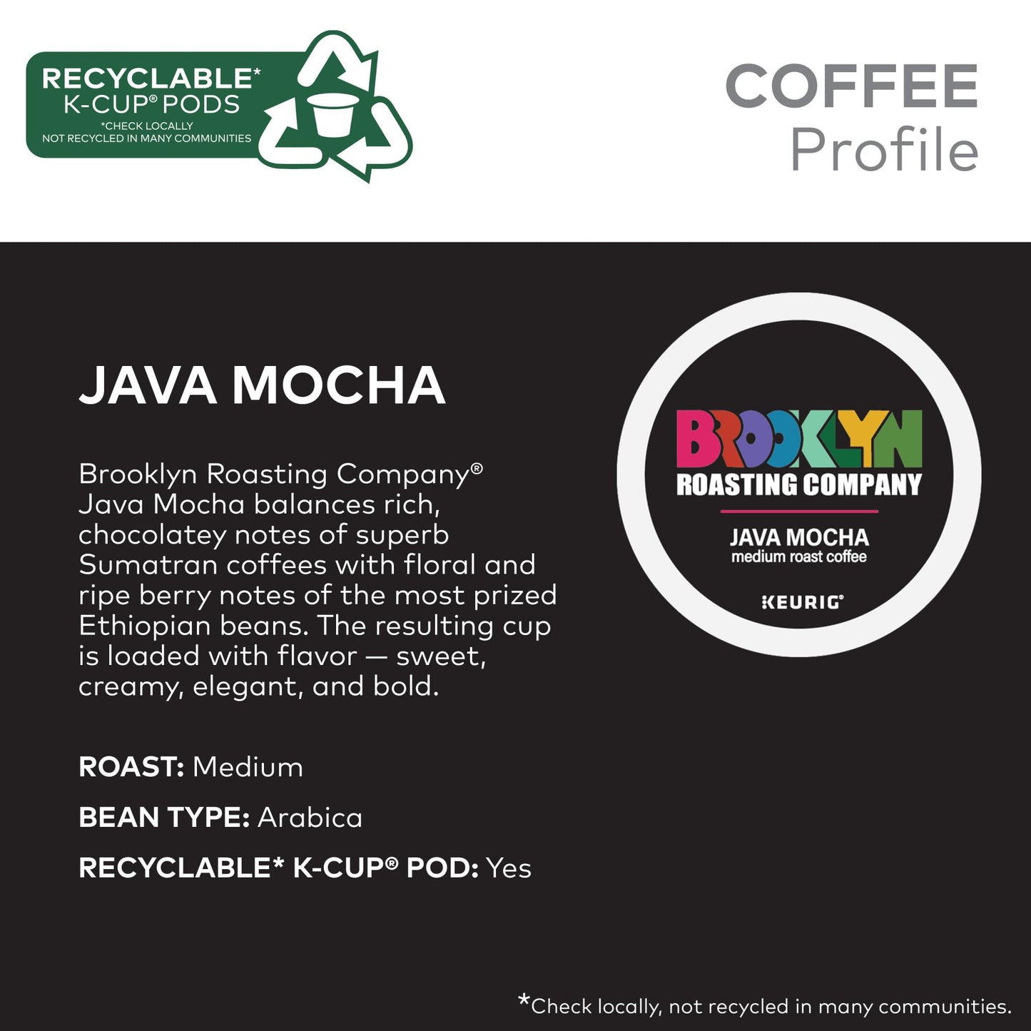 Brooklyn Roasting Company Java Mocha, Single Serve Keurig K-Cup Pods, Medium Roast Coffee, 10-Count Box