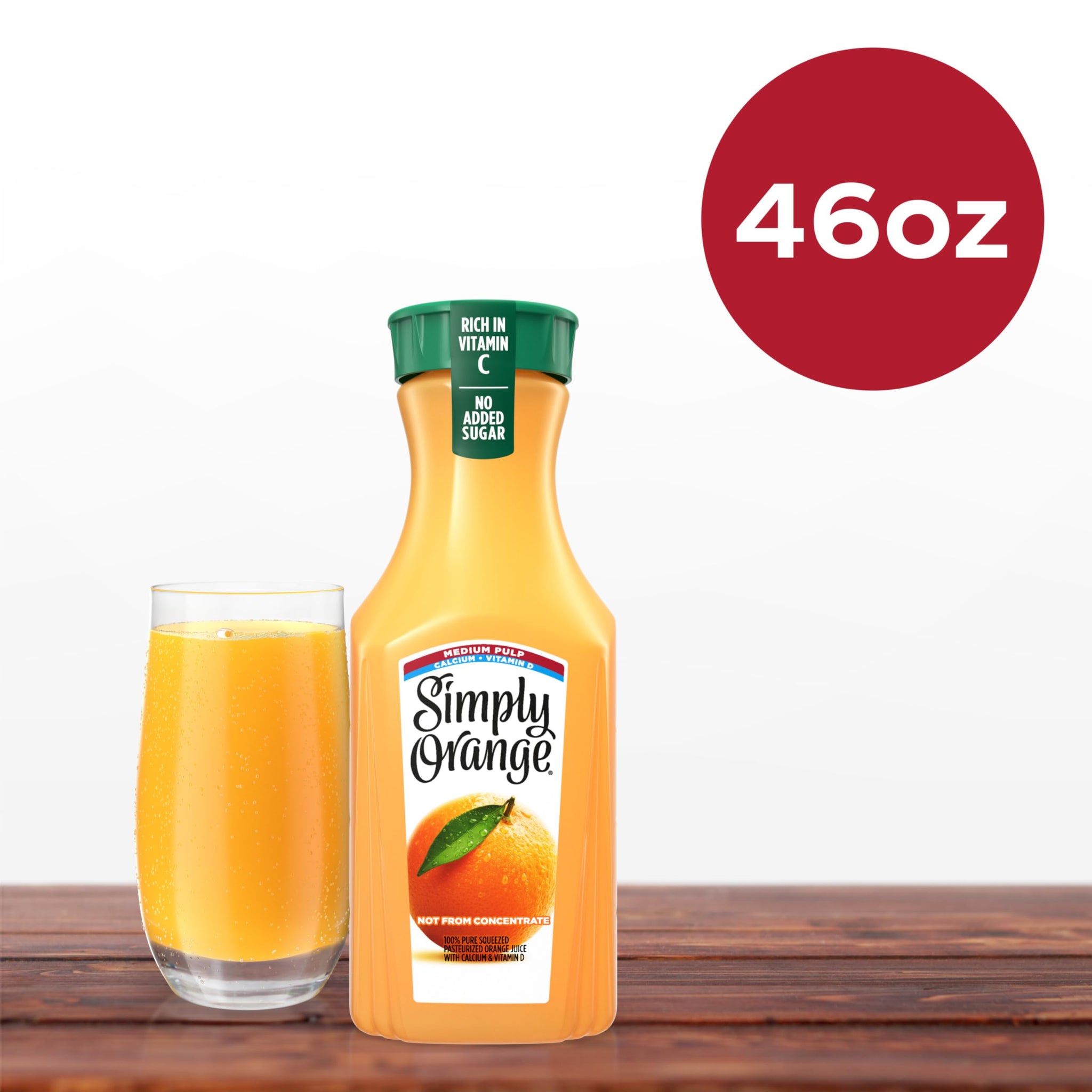 Simply Orange Medium Pulp Orange Juice with Calcium and Vitamin D Bottle, 46 fl oz
