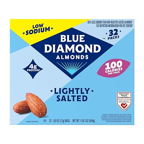 Blue Diamond Almonds Low Sodium Lightly Salted Snack Nuts, 100 Calorie Packs, 0.6 Ounce (Pack of 32)