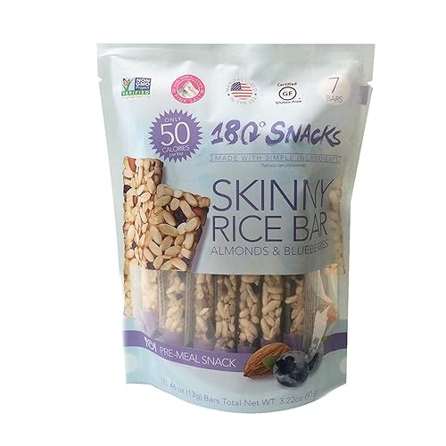180 Snacks Skinny Almond and Rice Bar with Himalayan Salt 2 Pack (Blueberry)
