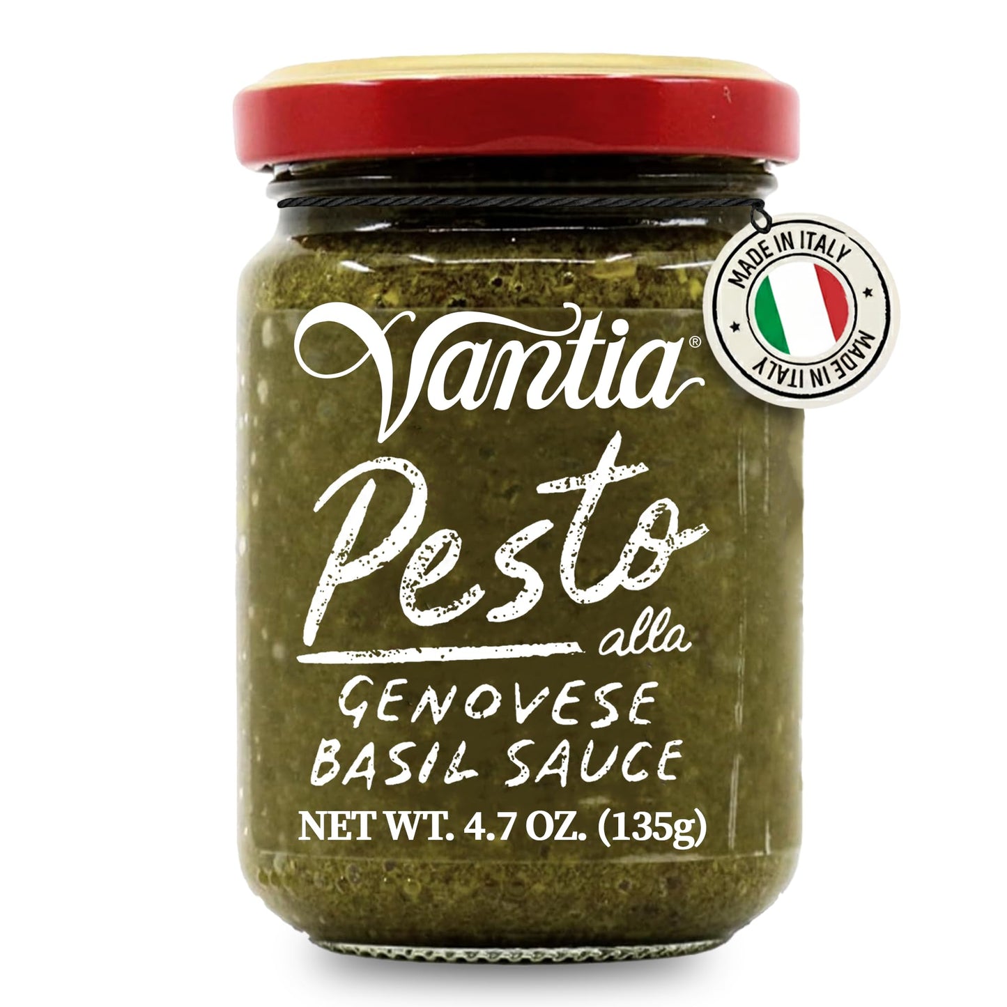 Vantia Green Pesto Sauce 4.7 oz Jar - Imported Italian Basil Pesto with Olive Oil, Pine Nuts & Cheese, Ready-to-Use Sauce for Pasta, Sandwiches