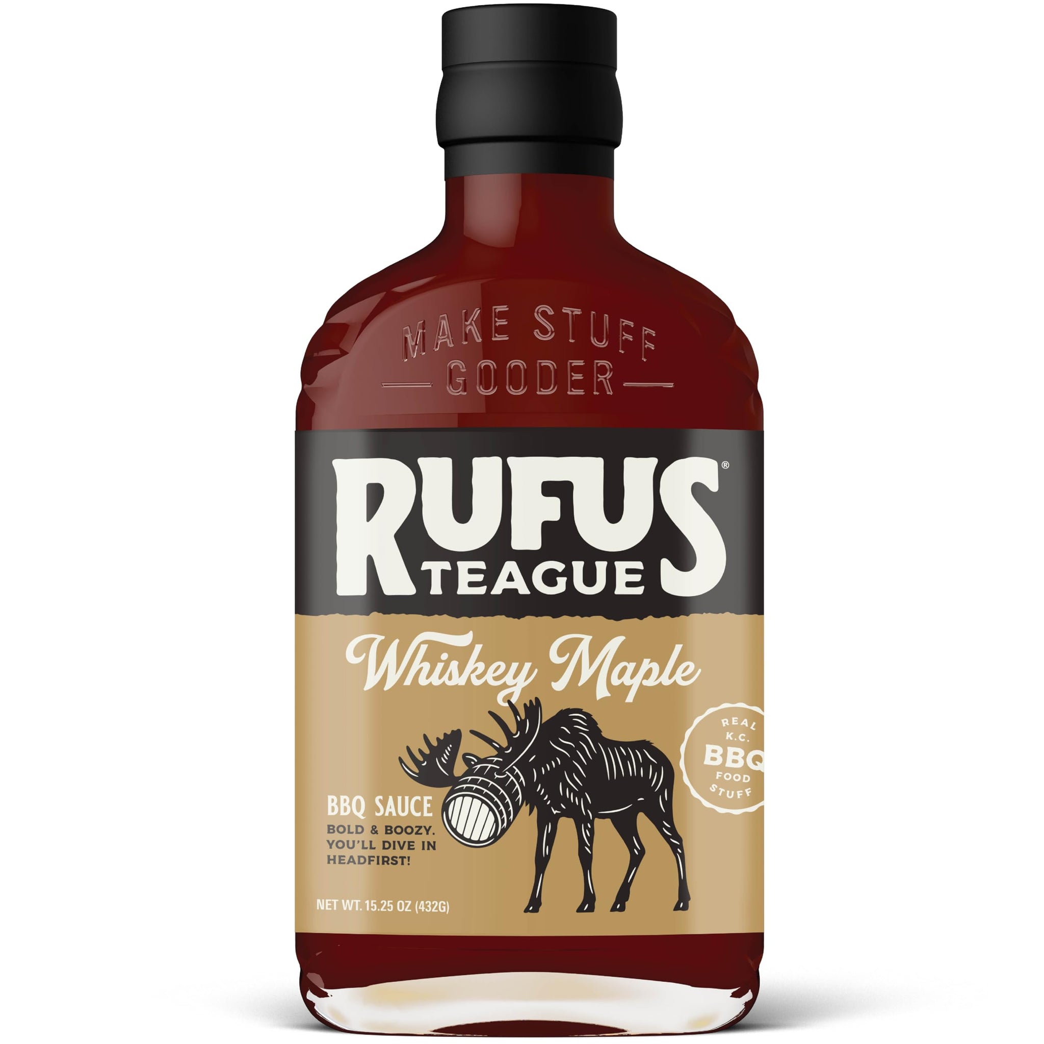 Rufus Teague Whiskey Maple BBQ Sauce, Non-GMO, Gluten-Free, 15.25oz, 1-Pack