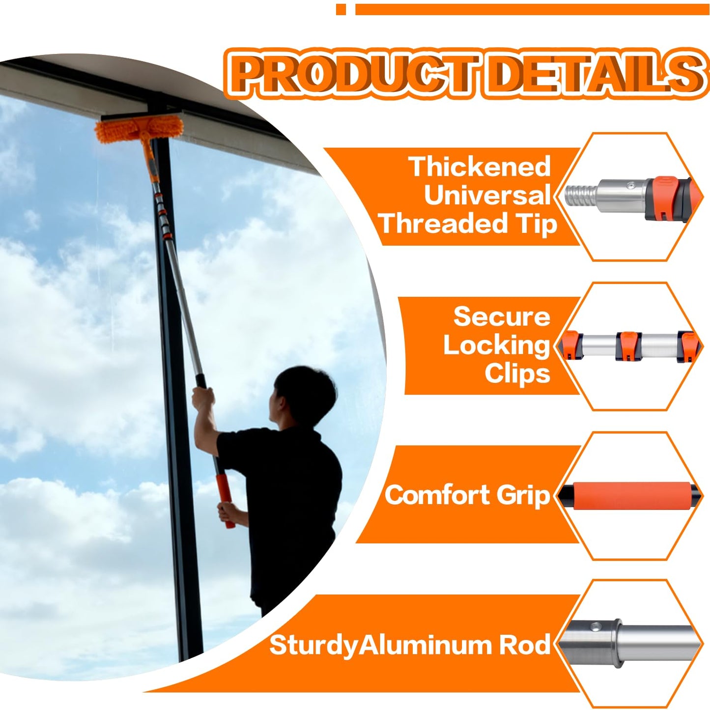 20FT High Reach Duster Cleaning Kit with 5-13 FTExtension Pole, High Ceiling Fan Cleaner Duster Tool for Fan Blades, Extendable Reusable Cobweb