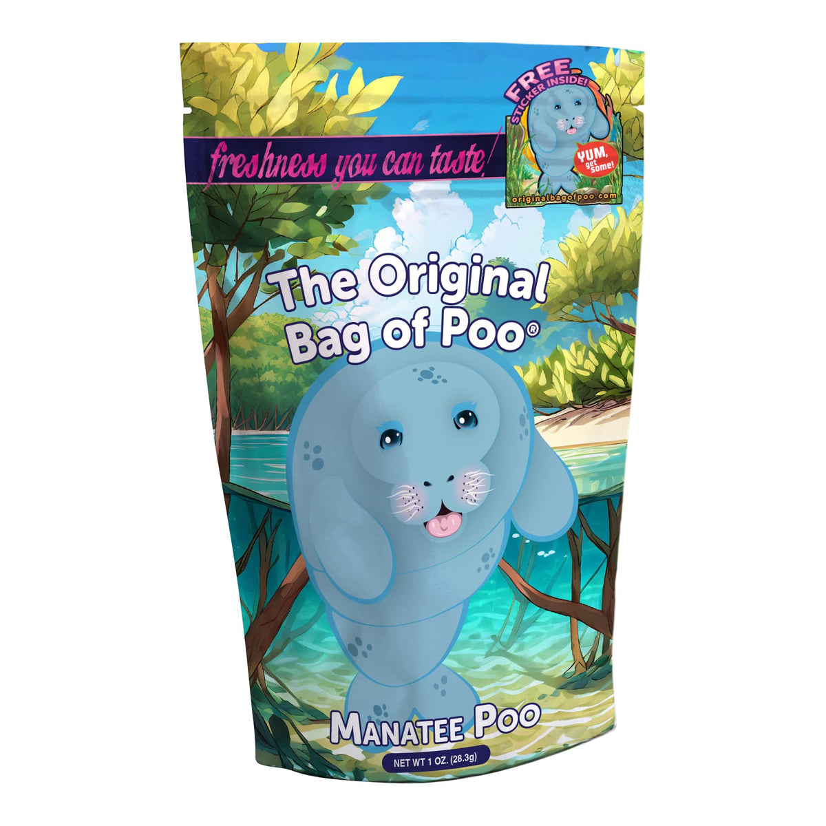 The Original Bag of Poo®, Manatee Poo (Blueberry Flavor Cotton Candy) Novelty Poop Gag Gift. Free sticker inside.