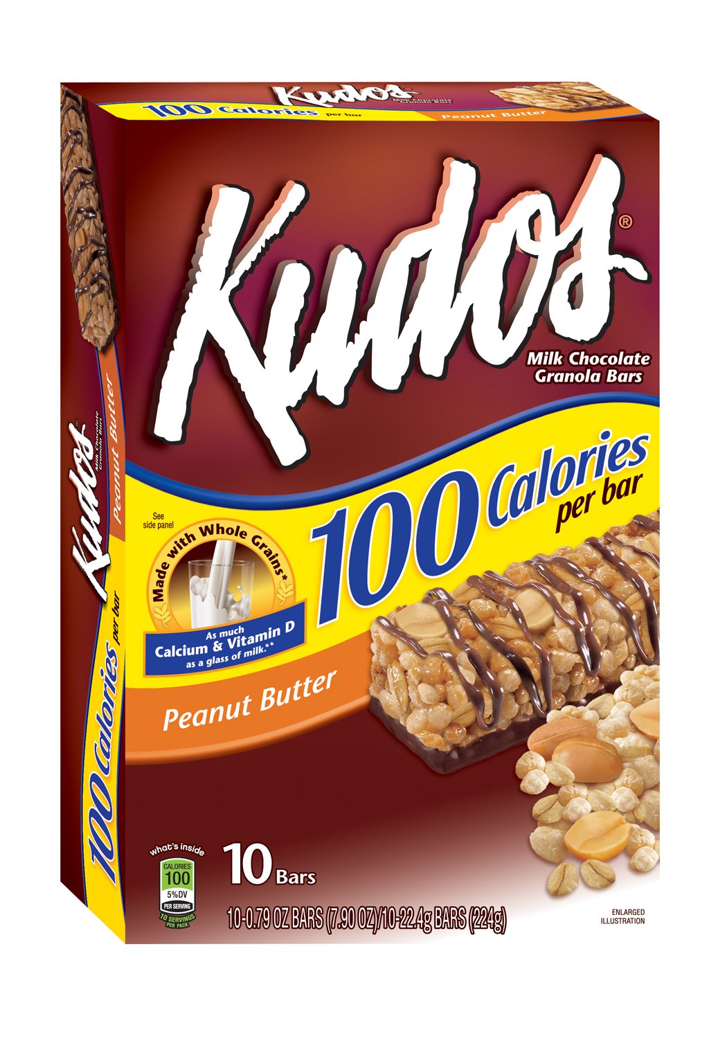 Kudos 100 Calorie Peanut Butter Granola Bar, 10-Count Bars (Pack of 5)