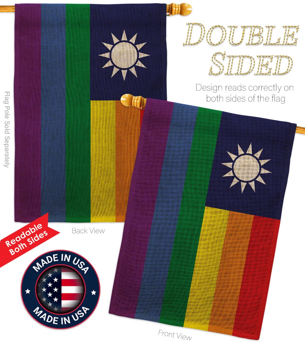 Americana Home & Garden Taiwan Pride Burlap House Flag Support Rainbow Love LGBT Gay Bisexual Pansexual Transgender Decoration Banner Small Garden