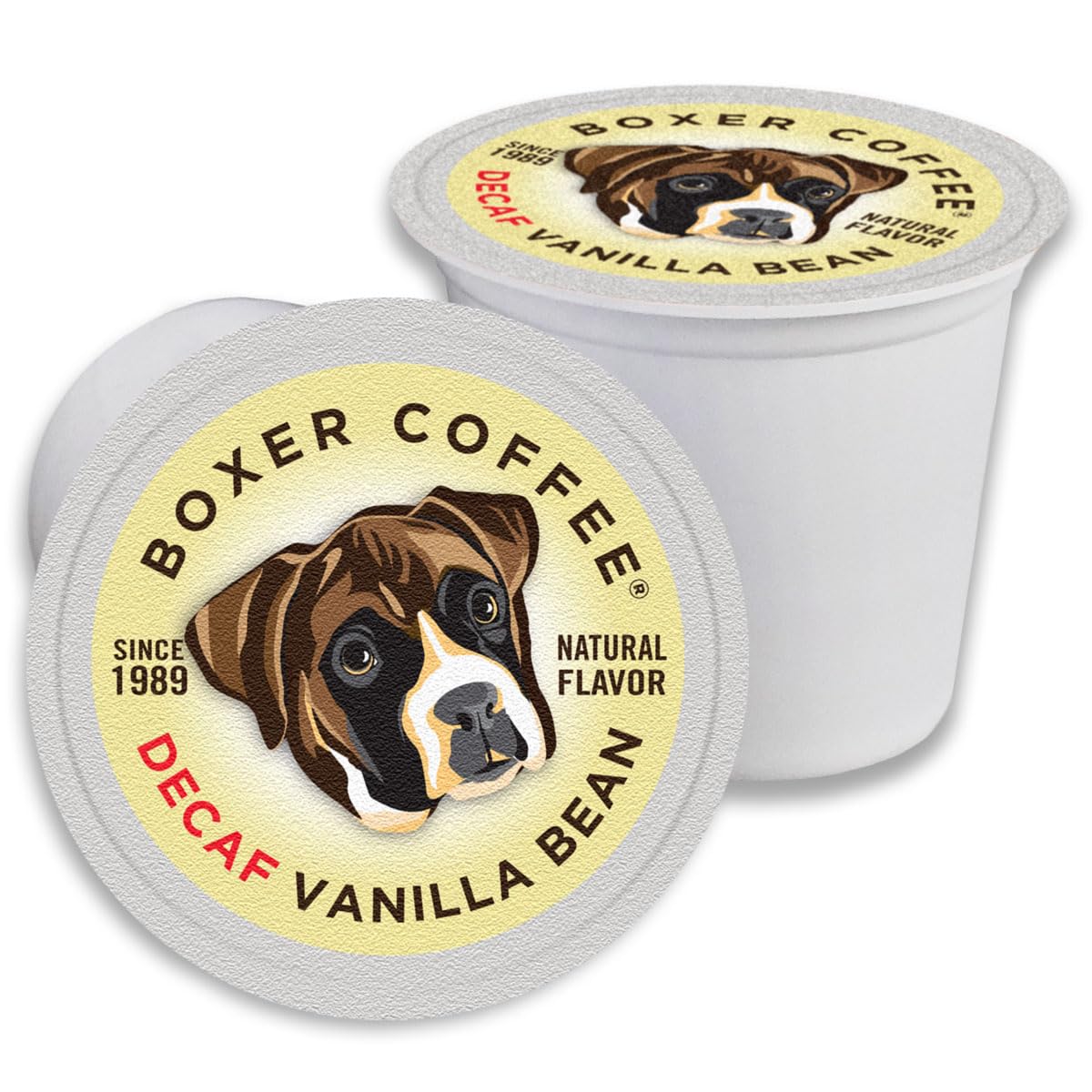 Boxer Coffee Swiss Water Process Decaf Vanilla Single Serve Pods, 48ct - Naturally Flavored Medium Roast Coffee Pods - Specialty Grade, Artisan
