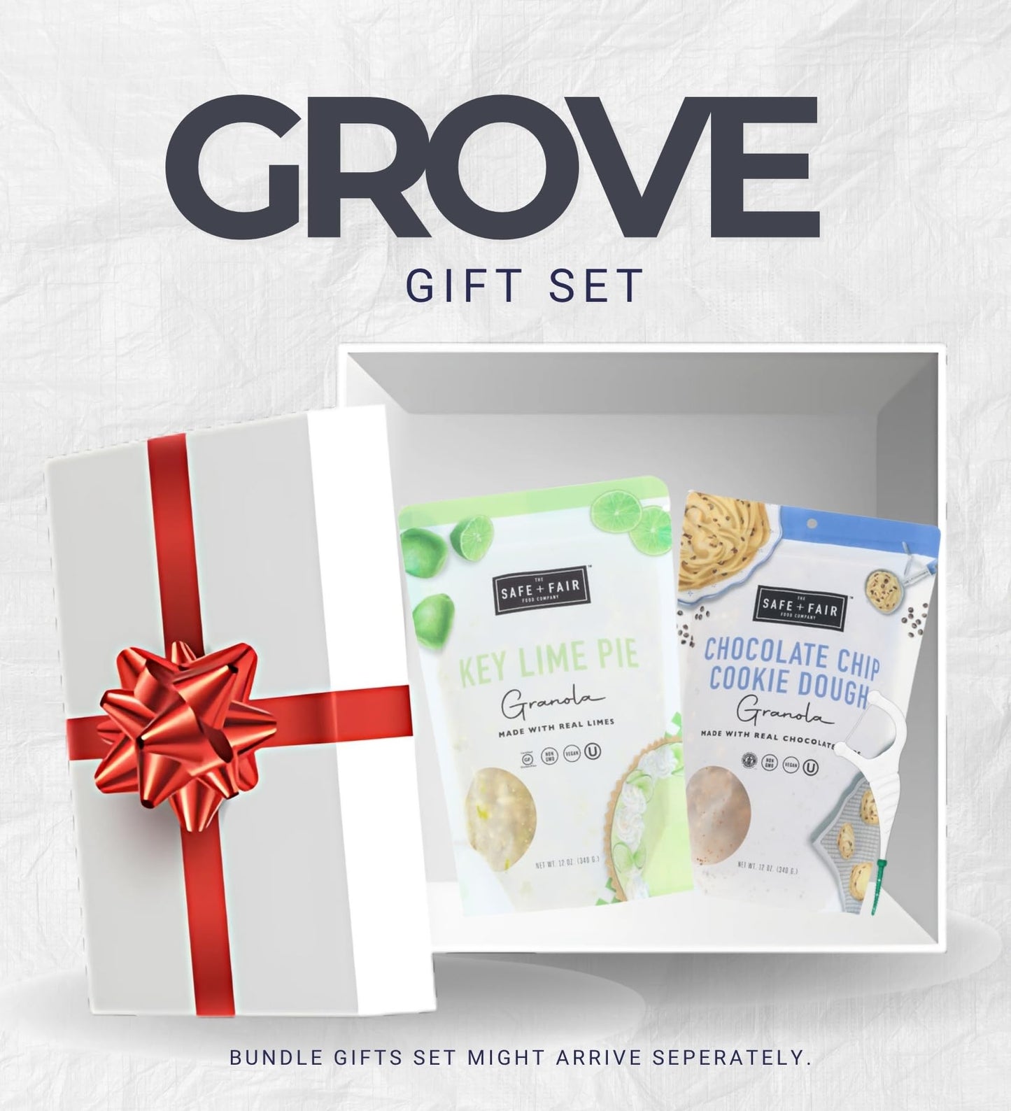 The Safe And Fair Food Company Granola Key Lime Pie 12 OZ, Chocolate Chip Cookie Dough 12 OZ Bundle with Dental Floss - Allergen-Free, Plant-Based